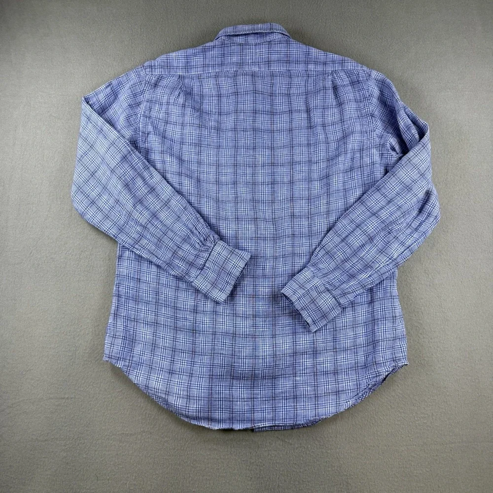 Polo Ralph Lauren Ocean Wash Linen Blue Plaid Button Down Shirt Blue Mens Medium